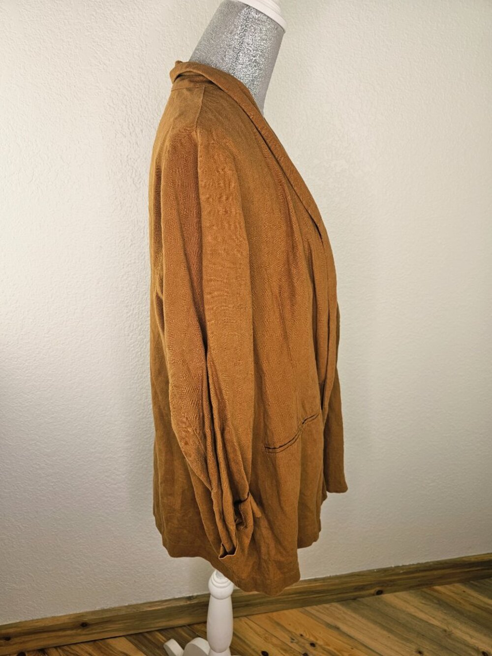 Old Navy Linen Rust-Brown Open-Front Blazer - Picture 4 of 7